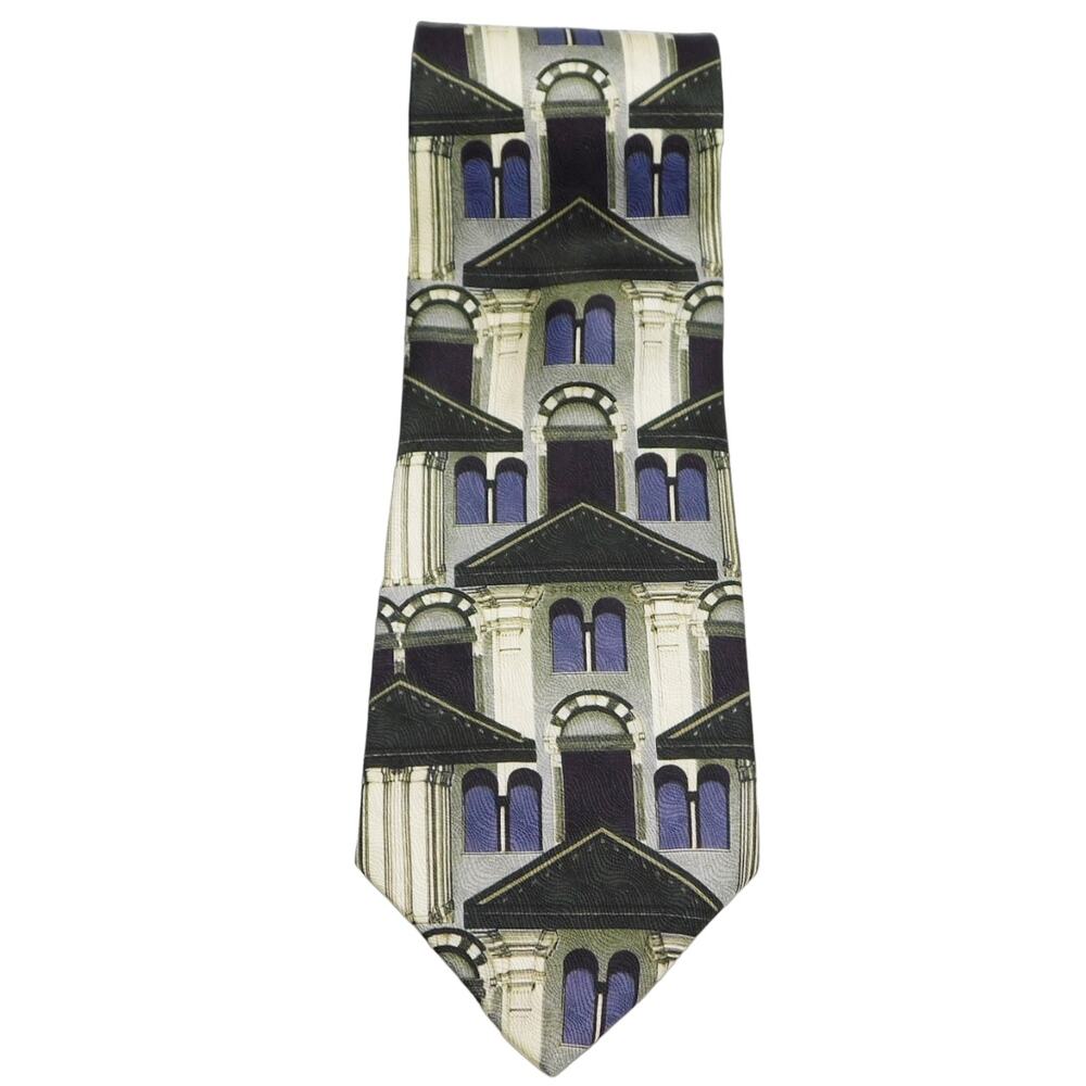 Structure Silk Tie Architecture Buildings Cityscape Geometric Black Blue Necktie